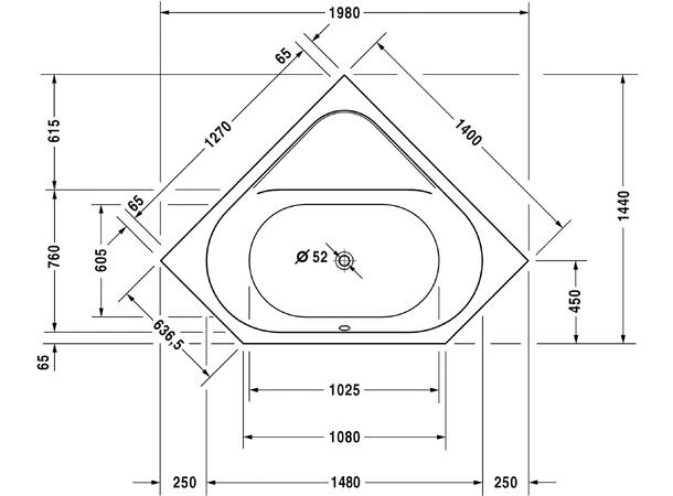 Hjørnebadekar Duravit D-Code 140x140cm hvit