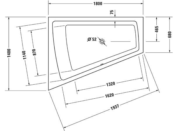 Hjørnebadekar Duravit Paiova 180x140cm venstre til innbygging, hvit