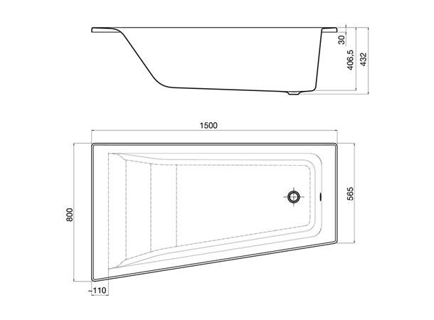 Hjørnebadekar Roca Easy 150x80cm venstre, hvit