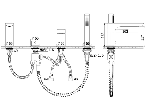 Kohlman Kar-/dusjbatteri Proxima 4-hulls - Krom -