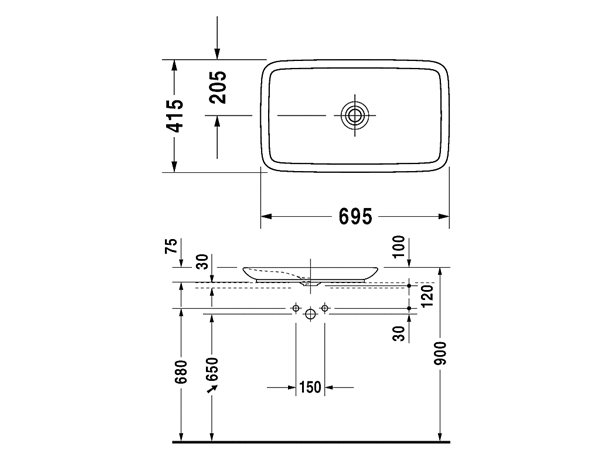 Toppmontert servant Duravit PuraVida 69.5x41.5 cm - Hvit - WonderGliss