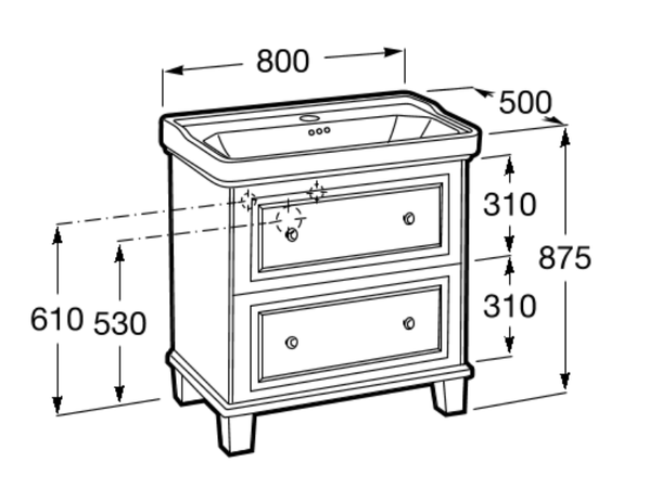 Underskap med servant  Roca Carmen Unik - 80 cm - Hvit satengfarge