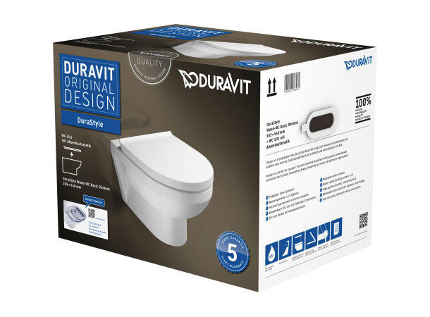 Vegghengt toalett Duravit DuraStyle 36.5x54cm - Rimless - Toalettsete - Hvit