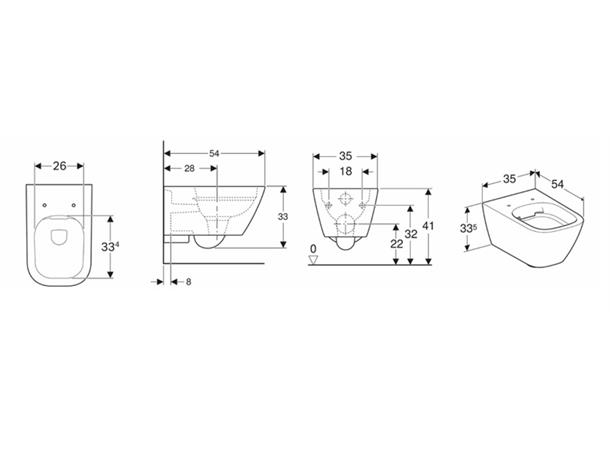 Vegghengt toalett Kolo Modo Pure Rimless + Reflex - Hvit