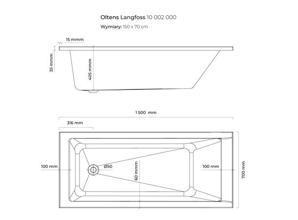 Badekar Oltens Langfoss Akryl - 150x70cm - Hvit