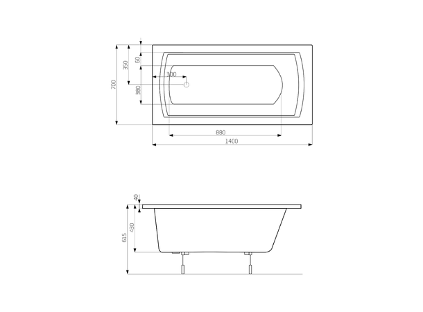 Badekar Roca Linea 140x70cm hvit