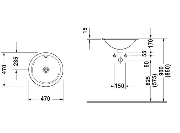 Duravit Architec Nedfelt servant - Uten kranhull - Ø 47cm - Hvit -