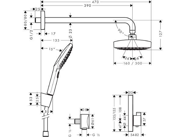 Dusjpakke Raindance Select E Hansgrohe 300 2jet Med termostat krom