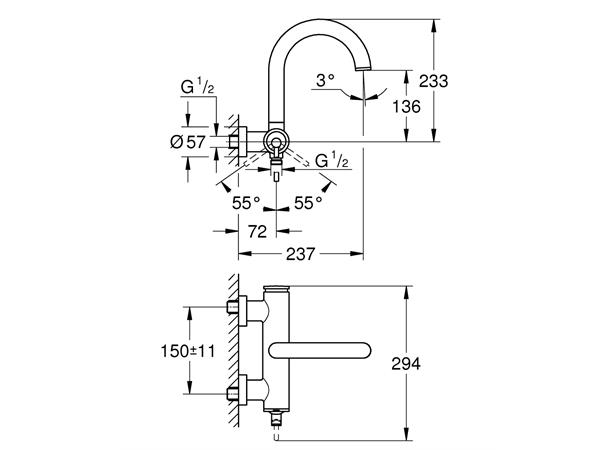 Grohe Kar-/dusjbatteri Atrio - Rustfritt stål -