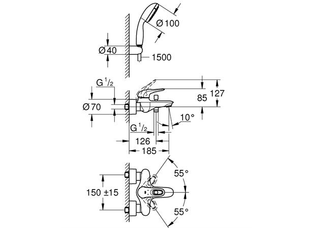 Grohe Kar-/dusjbatteri Eurostyle - Krom -