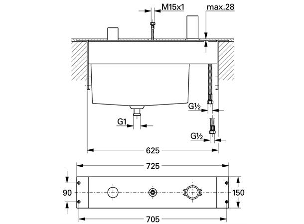 Grohe innbygging element Til 3-hulls kar-/dusjbatteri