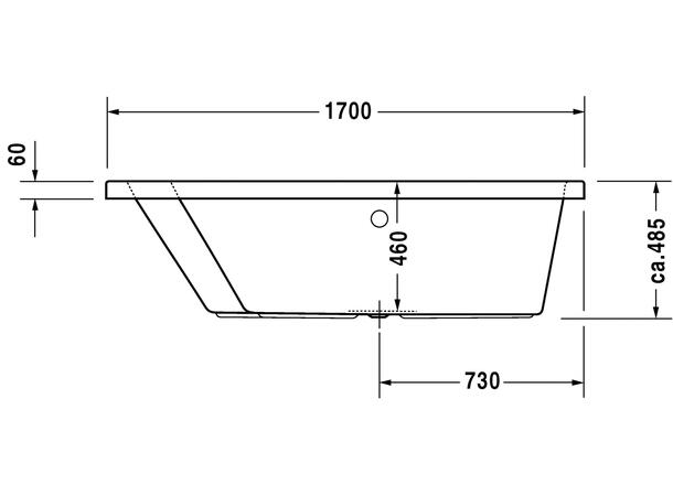 Hjørnebadekar Duravit Paiova 170x130cm venstre til innbygging, hvit