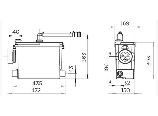 Klosettpumpe Sanipack Plus SFA (Toalett,servant,bidet,dusj) f/innbyggn.