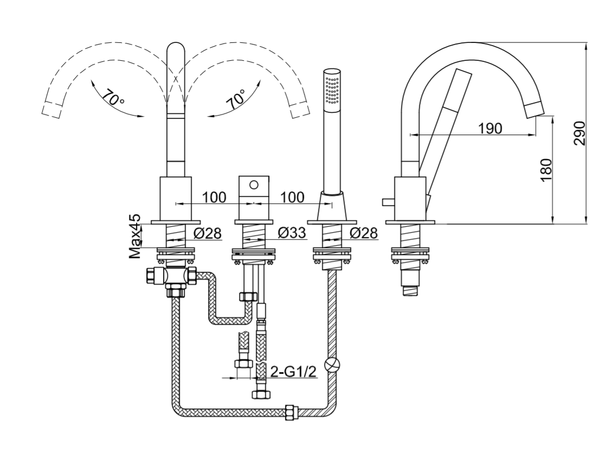 Kohlman Kar-/dusjbatteri Roxin 3-hulls - Krom -