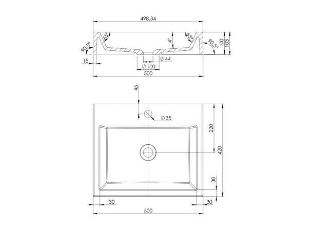 Toppmontert Servant Omnires Marble+ 50 x 42 cm - hvit