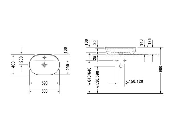 Toppmontert servant Duravit Luv 60x40 cm - Hvit