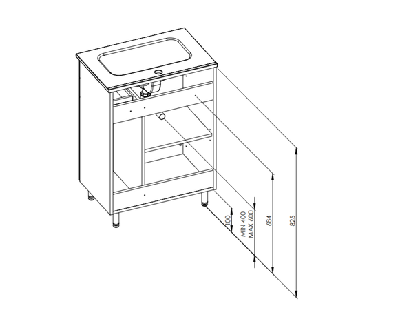 Underskap med servant Elita Amigo 2D-1S - 60 cm - Hvit