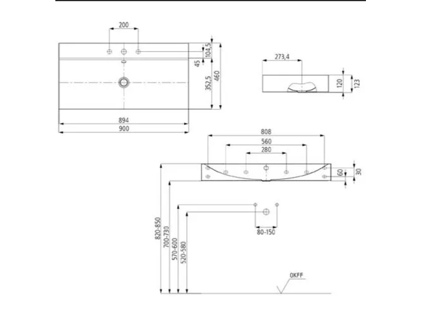 Vegghengt Servant Kaldewei Silenio - 90 x 46 cm - Hvit - modell 3045 -