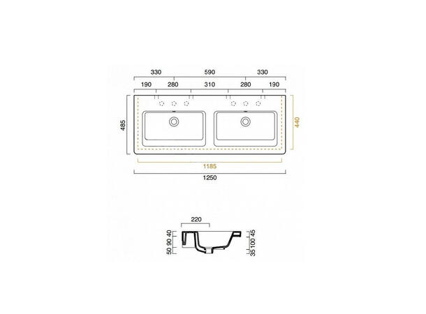 Vegghengt servant Catalano New Light 125x48 cm- Hvit - Cataglaze