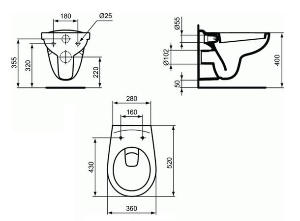 Vegghengt toalett Ideal Standard Ecco 36x52 cm - Uten look - Hvit