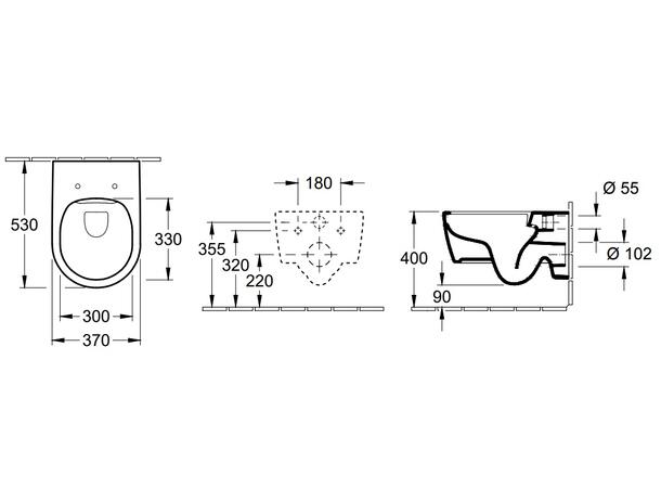 Vegghengt toalett V&B Avento Combi-Pack 37x53cm Toalettsete CeramicPlus Hvit