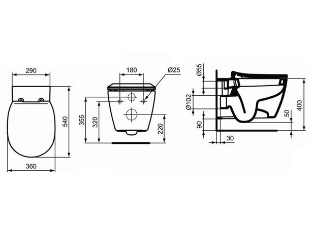 Vegghengt toalett Ideal Standard Connect 36x54cm - Uten lokk - Hvit