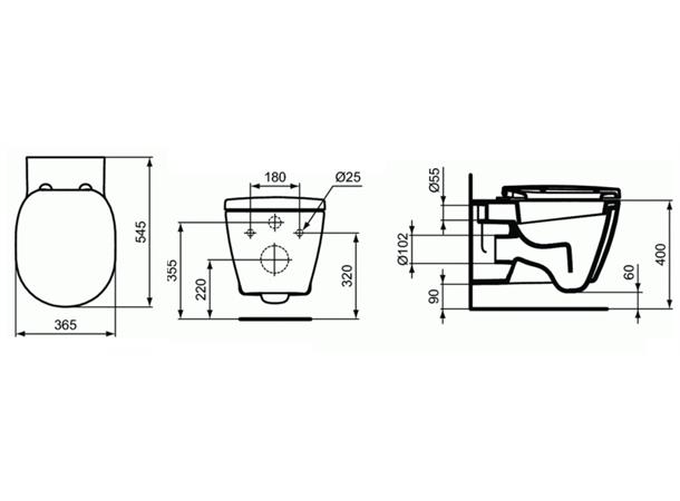 Vegghengt toalett Ideal Standard Connect 36x54 cm - Uten lokk - Hvit