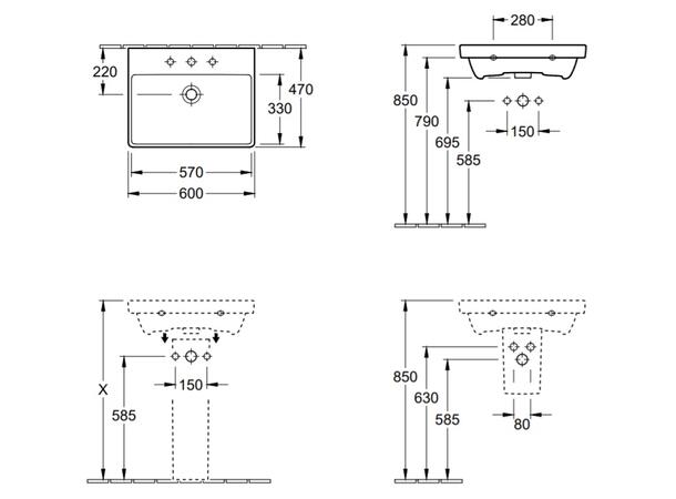 Vegghengt Servant V&B Avento CeramicPlus Weiss Alpin 60x47 cm