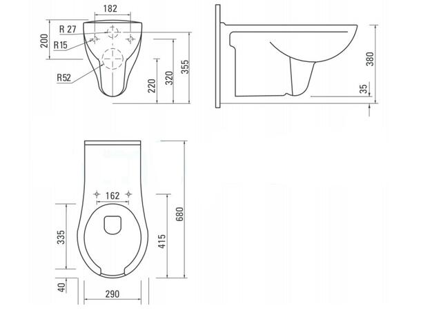 Vegghengt toalett Deante Vital Rimless 37x68cm - for funksjonshemmede - Hvit