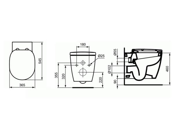 Vegghengt toalett Ideal Standard 36.5x54.5cm - Uten toalettsete - Hvit