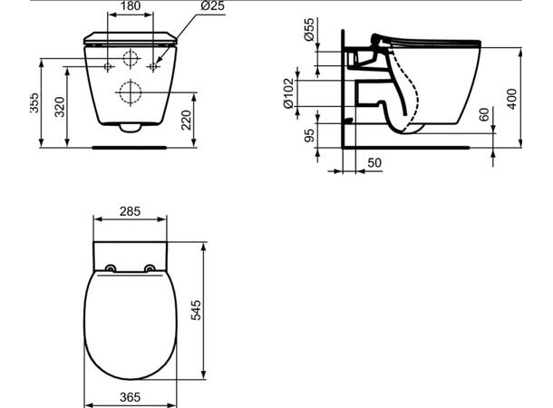 Vegghengt toalett Ideal Standard Connect 54.5x36.5cm - Rimless - Uten lokk - Hvit