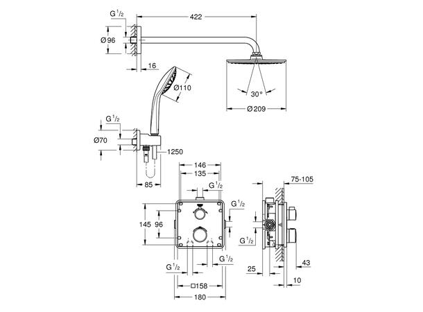 Dusjsystem Grohe Grohtherm Cosmopolitan 210 - Krom