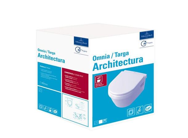 Vegghengt toalett V&B Architectura Hvit 37x53cm DirectFlush M/toalettsete C+