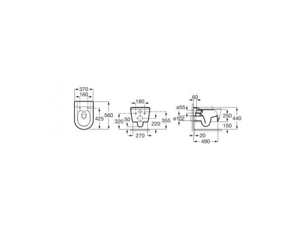 Vegghengt toalett Roca Inspira Round 56x37 cm - Rimless - Uten lokk - Hvit