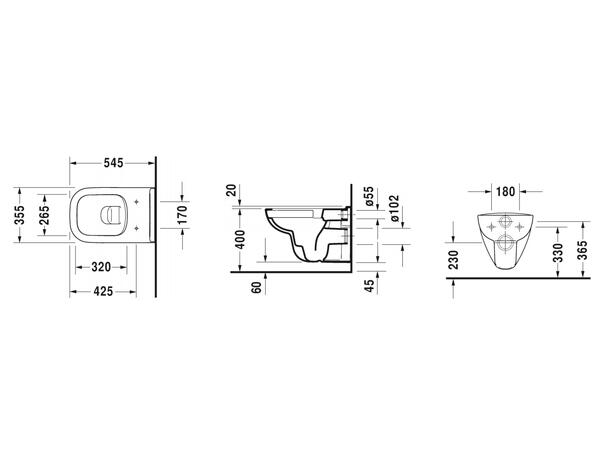 Box Vegghengt toalett Duravit D-Code 35.5x54.5 - Rimless + toalettsete - Hvit