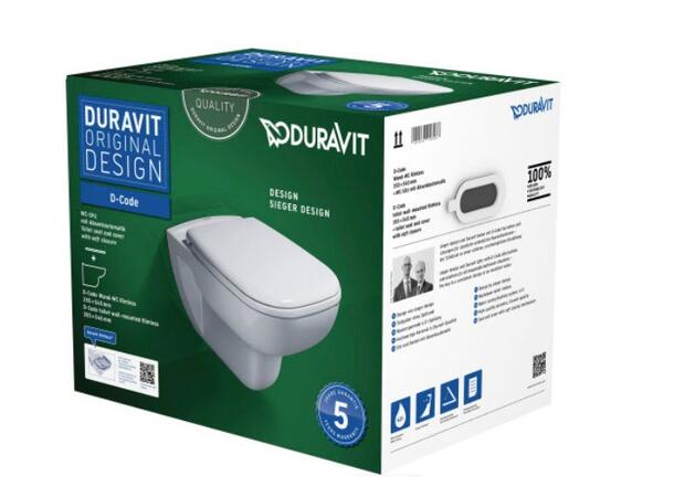 Box Vegghengt toalett Duravit D-Code 35.5x54.5 - Rimless + toalettsete - Hvit