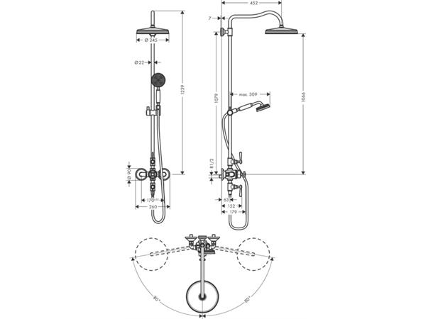 Dusjsystem Axor Montreux Showerpipe 240 1jet - Med termostat - krom