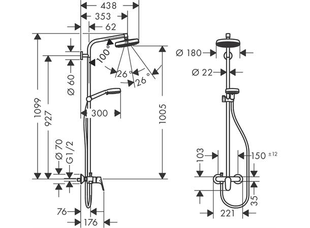 Dusjsystem Hansgrohe Crometta 160 Hvit/krom