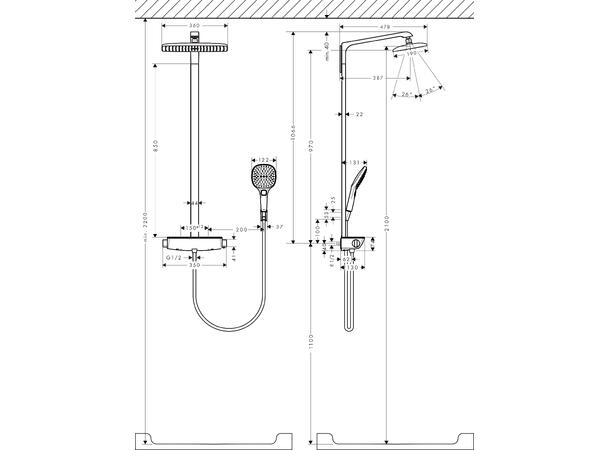 Dusjsystem Hansgrohe Raindance Select E 360 1jet Med termostat hvit/krom