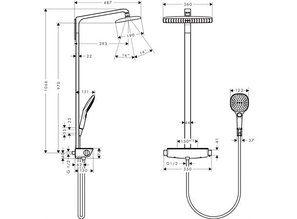 Dusjsystem Hansgrohe Raindance Select E 360 1jet Med termostat hvit/krom