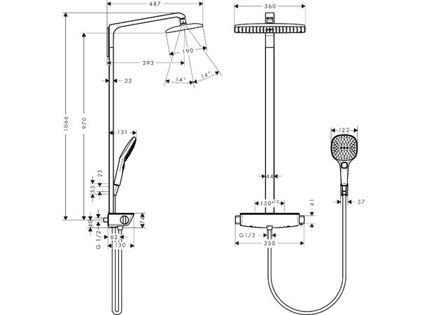 Dusjsystem Hansgrohe Raindance Select E 360 1jet Med termostat hvit/krom