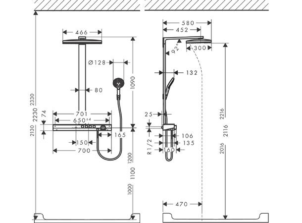 Dusjsystem Hansgrohe Rainmaker Select460 3jet Med termostat hvit/krom