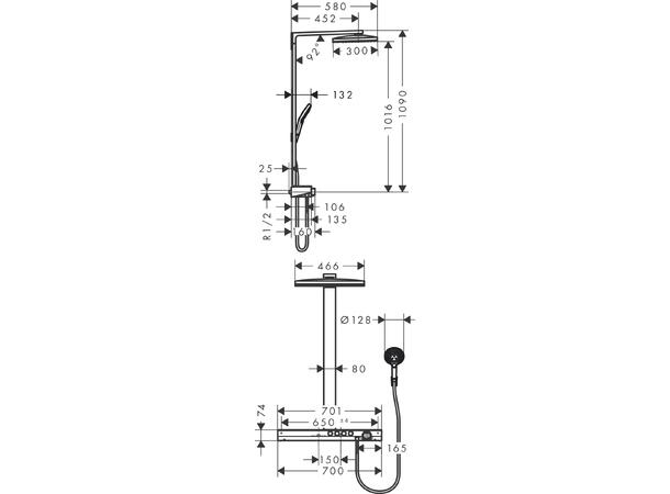 Dusjsystem Hansgrohe Rainmaker Select460 3jet Med termostat hvit/krom