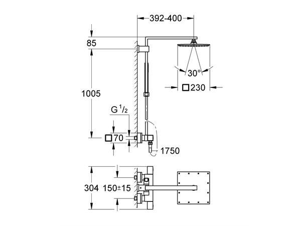 Grohe Dusjsystem Euphoria Cube System230 Med termostat krom