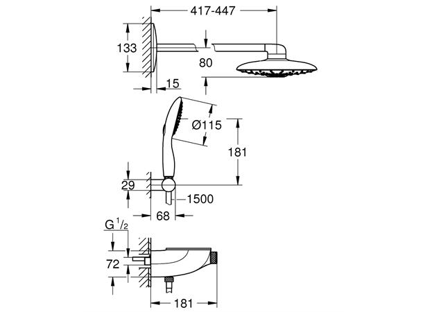 Grohe Dusjsystem System SmartControl Rainshower 360 med termostat hvit