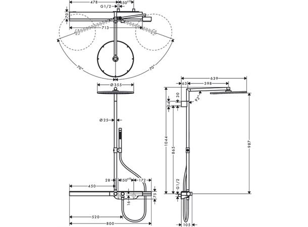 Dusjsystem Axor ShowerSolutions 350 1jet Med termostat krom