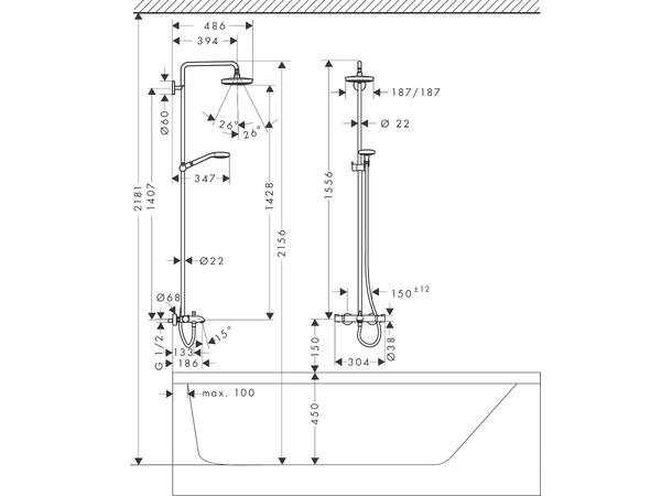 Dusjsystem Hansgrohe Croma Select E 180 2jet Med kartermostat krom/hvit