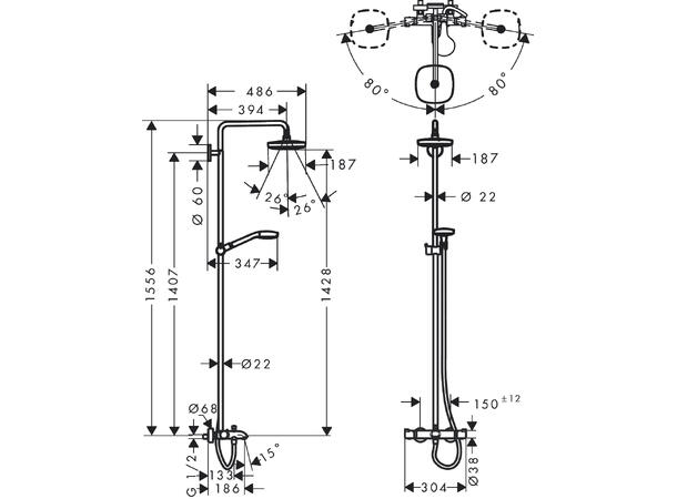 Dusjsystem Hansgrohe Croma Select E 180 2jet Med kartermostat krom/hvit