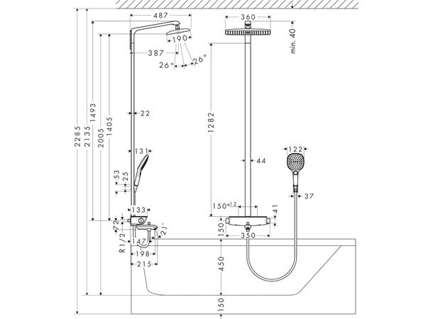 Dusjsystem Hansgrohe Raindance Select E 360 1jet Med kartermostat hvit/krom