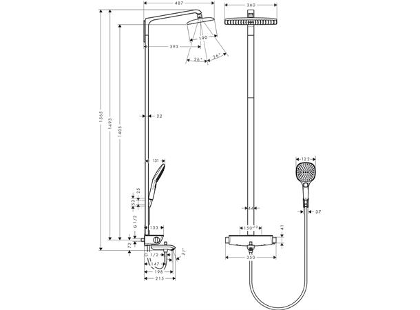 Dusjsystem Hansgrohe Raindance Select E 360 1jet Med kartermostat hvit/krom